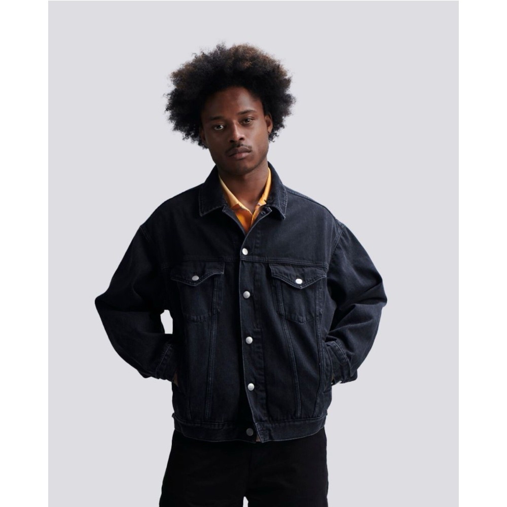 Edwin Trucker Denim Jacket Black Oversized‎ Streetwear Anthro Size M, Y2K - Picture 2 of 12